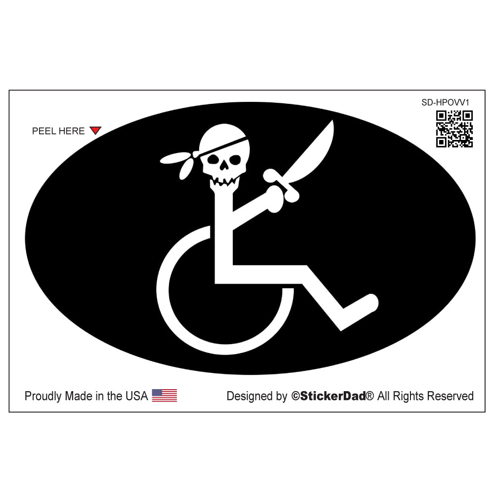 handicapped pirate v1 oval full color printed vinyl decal window sticker