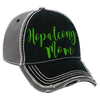 hopatcong distressed hat w/ hopatcong mom design on front.