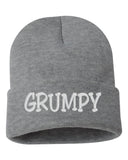 grumpy embroidered cuffed beanie hat