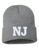 nj state abbreviation embroidered cuffed beanie hat