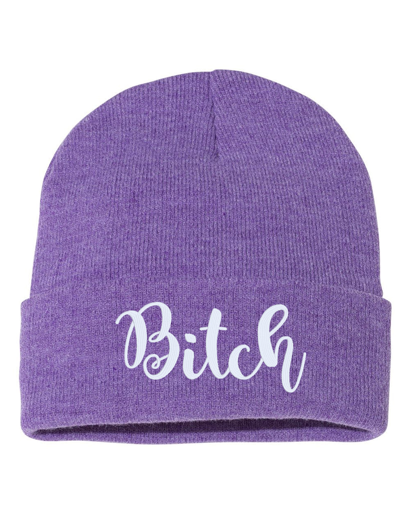 bitch embroidered cuffed beanie hat