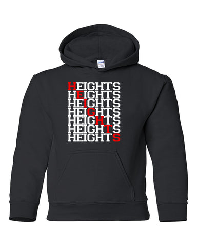 Heights Red Hoodie w/ Heights Pride Design in White on Front.