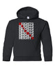 heights black hoodie w/ heights crossword design in red & white on front.