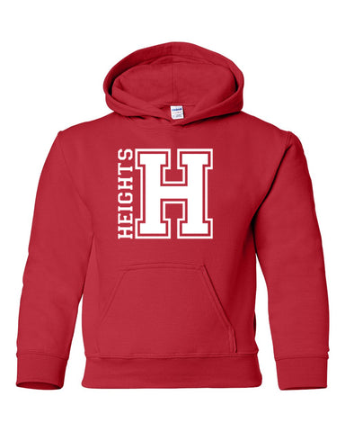 Heights White Hoodie w/ Heights Pride Design in Red on Front.