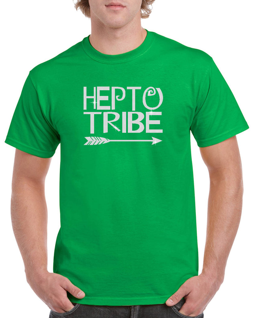 hepto short sleeve tee w/ large front "hepto tribe" in glitter logo on front.