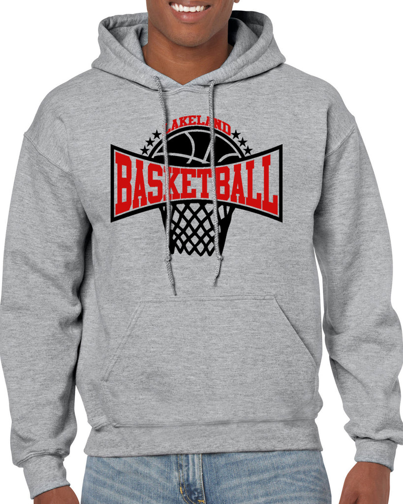lakeland basketball sport gray heavy blend shirt w/ lakeland basketball v2 logo on front.