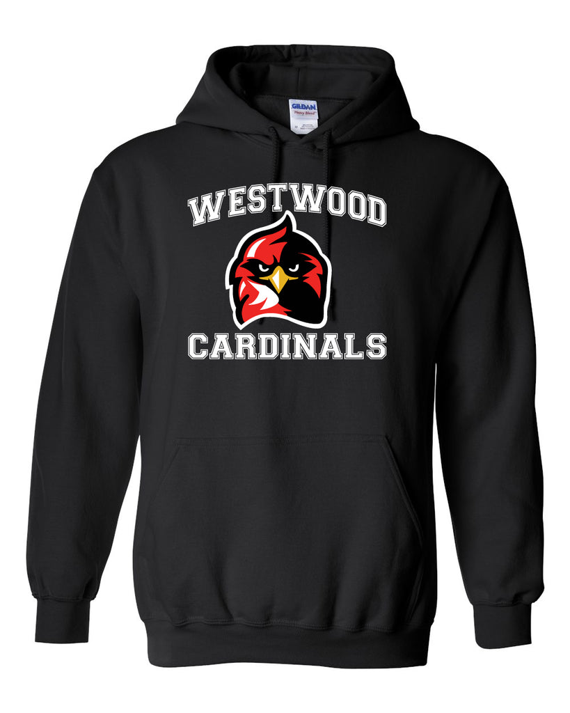 westwood cardinals black heavy blend hooded sweatshirt w/ angry bird cardinal design