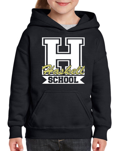 HASKELL School Black Heavy Blend Full Zip Hoodie w/ Small Left Chest HASKELL School "H" Logo on Front.