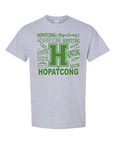 Hopatcong Green Longer Length Tricot Mesh Shorts w/ Hopatcong "H" Logo Design on Left Front.