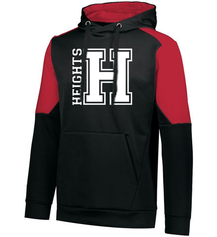 Heights Charcoal Hoodie w/ Heights OG Design in Red on Front.