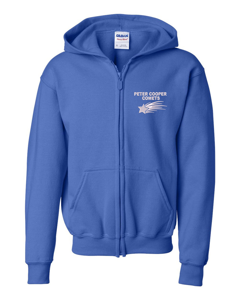 peter cooper comets royal heavy blend™ full-zip hooded sweatshirt - 18600 w/ embroidered logo.