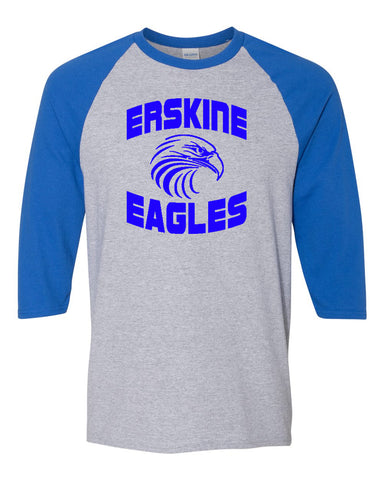 Erskine School Sport Gray Long Sleeve Tee w/ Royal Logo Design 1 on Front