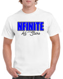 nfinite white short sleeve tee w/ nfinite impact 2 color logo on front.