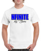 nfinite white short sleeve tee w/ nfinite impact 2 color logo on front.