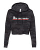 tdc - women’s lightweight camo cropped hooded sweatshirt - afx64crp w/ tdc top hat logo on front.