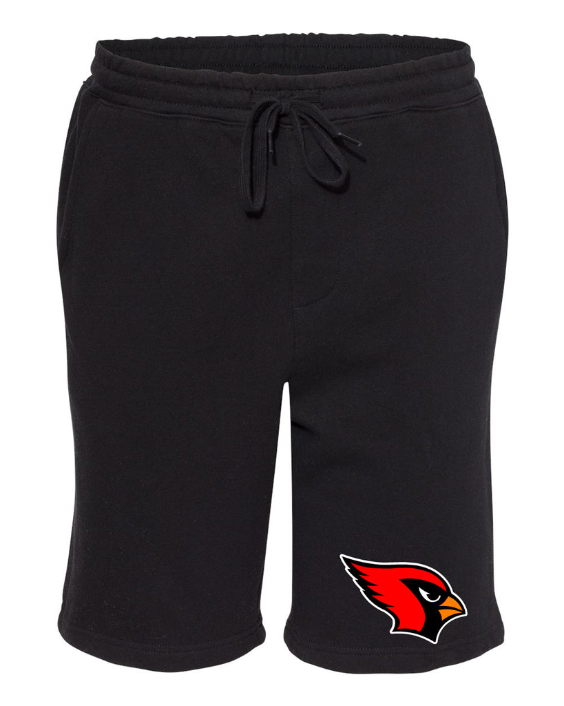 westwood cardinals black itc midweight fleece shorts w/ cardinal head logo on left front leg