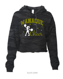 wanaque cheer - itc women's lightweight cropped hooded sweatshirt with 2 color wanaque cheer design on front.