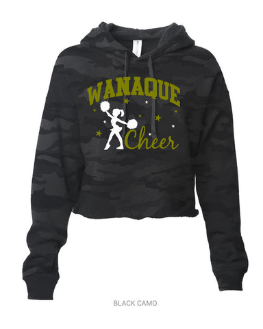 WANAQUE CHEER - ITC Women's Lightweight Cropped Hooded Sweatshirt with 2 color W-Cheer Design on Front.