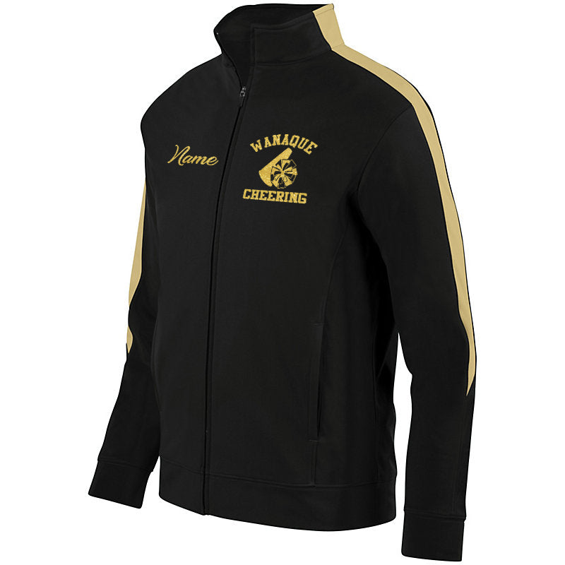 wanaque cheer black & vegas gold medalist jacket 2.0 w/ logo & name in gold glitter on front