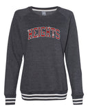heights black woman's relay crew neck sweatshirt w/ height arc design in spangle on front.