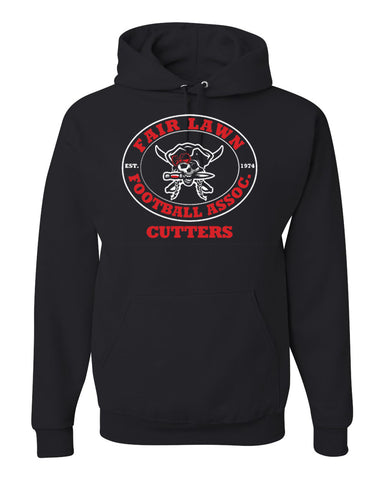 FLFA Black AS Ladies Hooded Low Key Pullover w/ FLFA Cutters CHEER/FOOTBALL Skull Logo on Front
