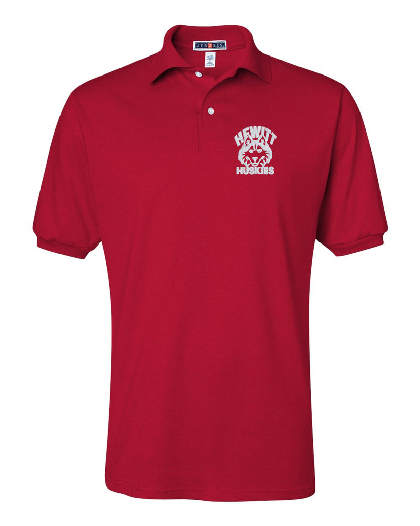 hewitt huskies red short sleeve jerzees - spotshield™ 50/50 polo sport shirt - 437yr - w/logo embroidered on left chest