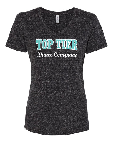 TOP TIER Dance Black Heather JERZEES - Women's Varsity Triblend V-Neck T-Shirt - 602WVR w/ Top Tier Dance Company Logo on Front