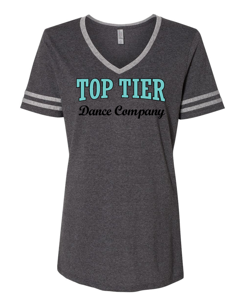 top tier dance black heather jerzees - women's varsity triblend v-neck t-shirt - 602wvr w/ top tier dance company logo on front