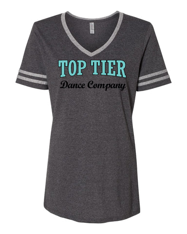TOP TIER Dance Black JERZEES - Women's Snow Heather Jersey V-Neck - 88WVR w/ Top Tier Dance Academy Logo on Front
