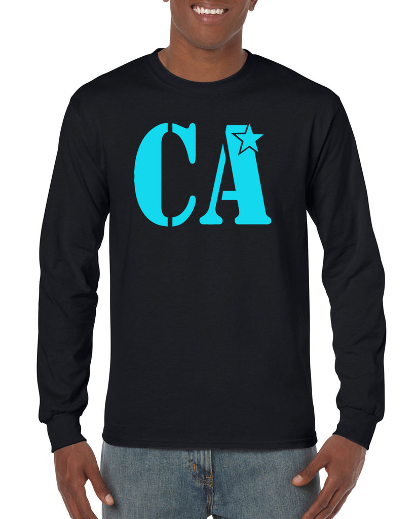cheer army black long sleeve tee w/ columbia blue ca logo on front.