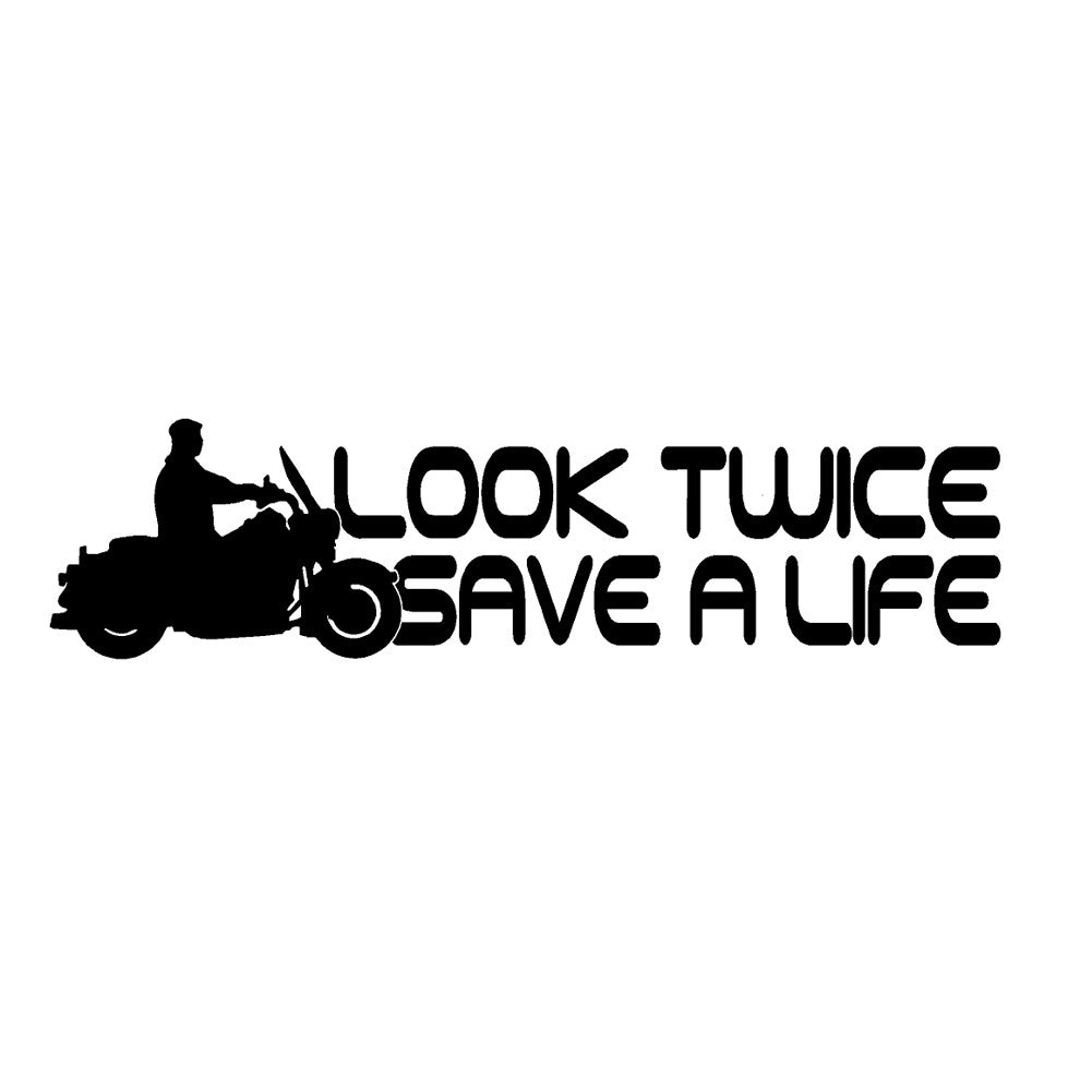 "Look Twice Save A Life" Motorcycle Awareness Decal Sticker For Car Window Or Truck Bumper (JDM Style, 7-Inch, 3M Vinyl)