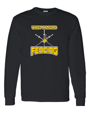 West Milford Fencing AS Blue Chip Hoodie w/ Large WM Cross Swords Design on Front.