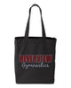 riverview gymnastics black 10 ounce gusseted cotton canvas tote w/ spangle 2 color logo on front.