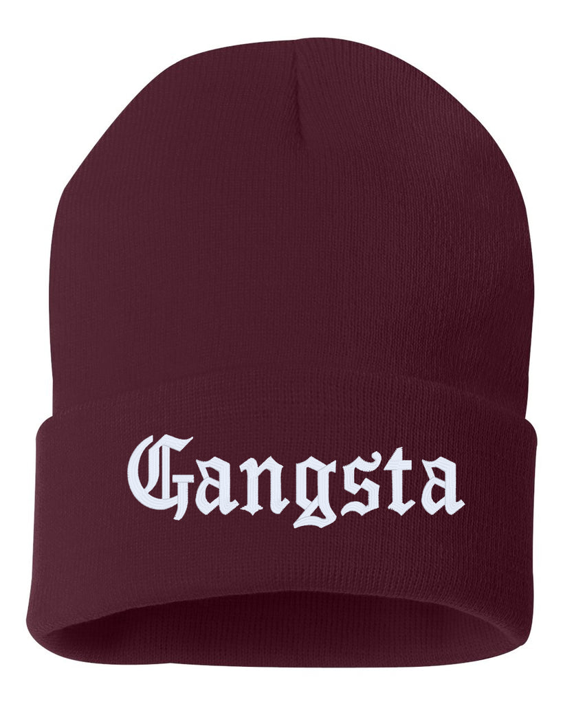 gangsta embroidered cuffed beanie hat