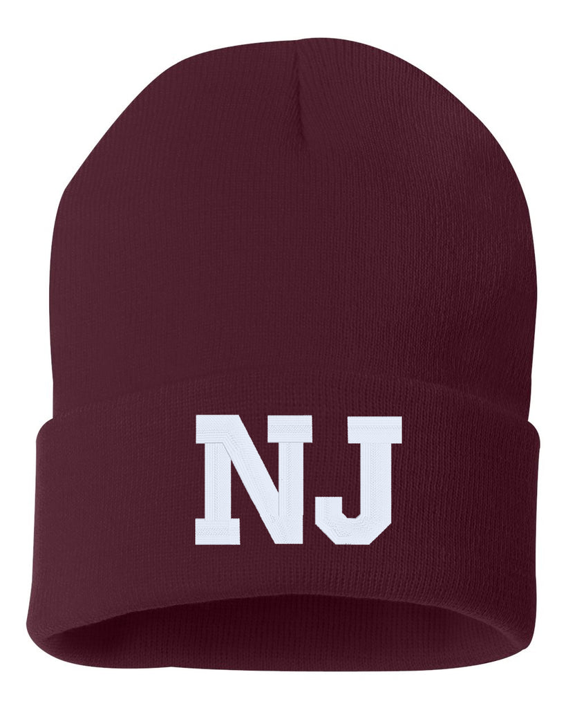 nj state abbreviation embroidered cuffed beanie hat