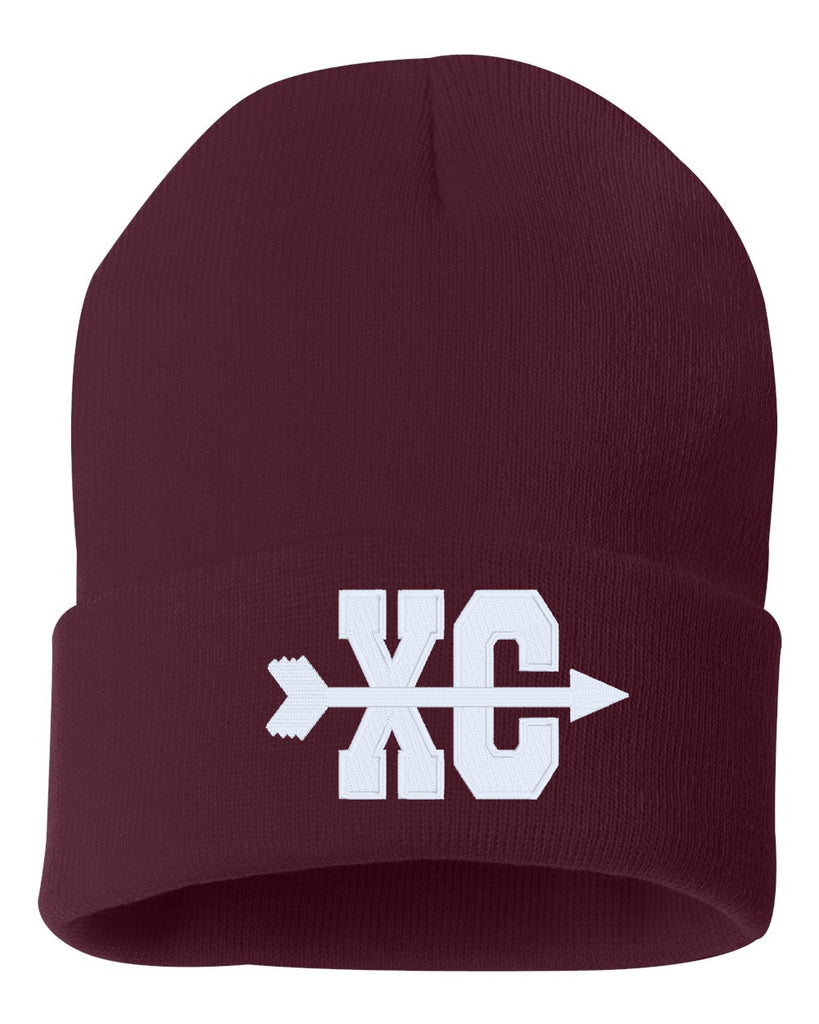 cross country xc symbol embroidered cuffed beanie hat