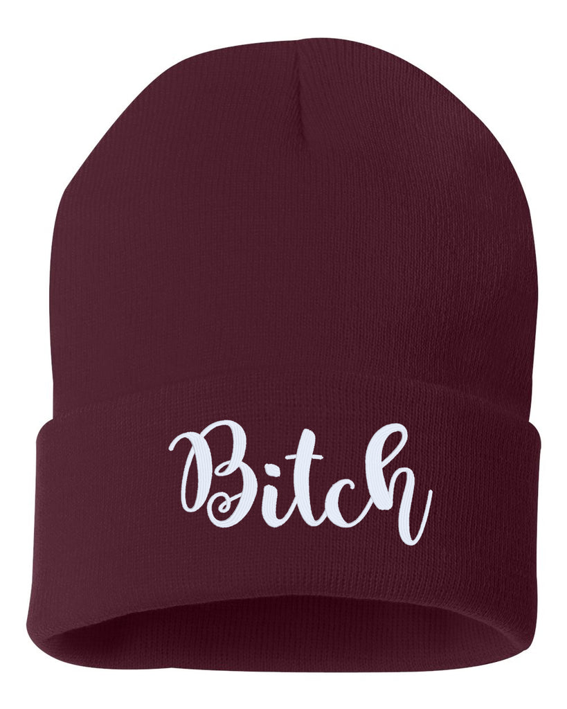 bitch embroidered cuffed beanie hat