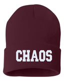 chaos embroidered cuffed beanie hat