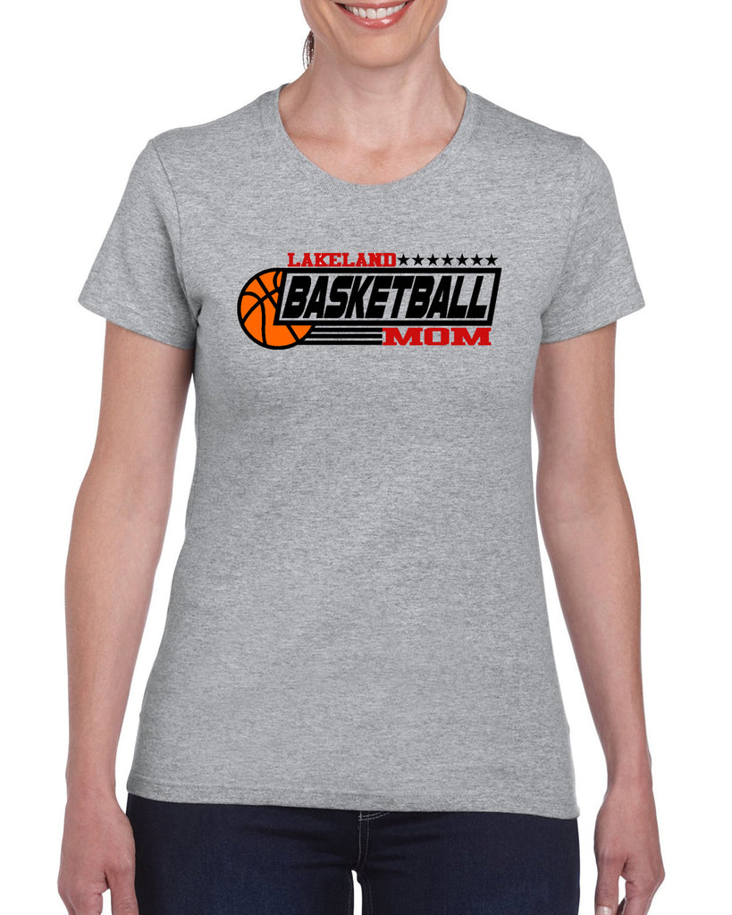 lakeland basketball mom sport gray heavy blend shirt w/ v1 lakeland basketball mom on front.
