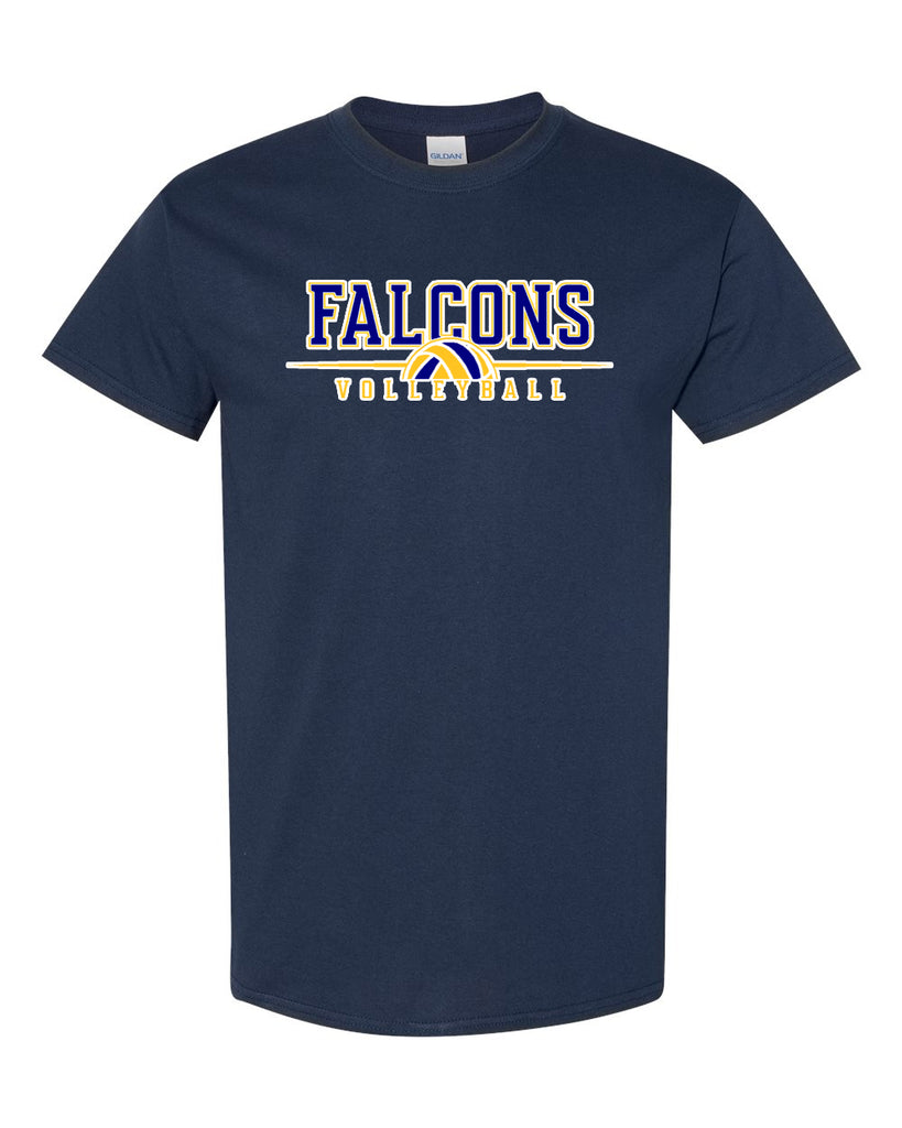 jths volleyball navy short sleeve tee w/ falcons volleyball v3 logo on front