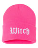 witch embroidered cuffed beanie hat