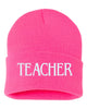 teacher embroidered cuffed beanie hat