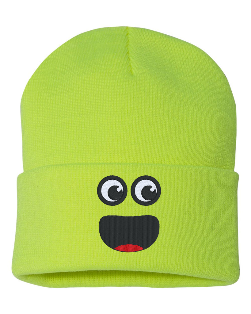 surprise face smile embroidered cuffed beanie hat