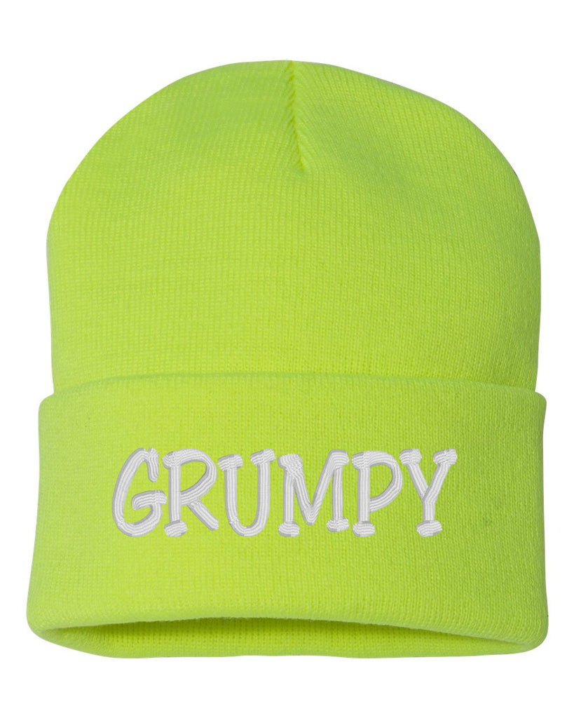 grumpy embroidered cuffed beanie hat
