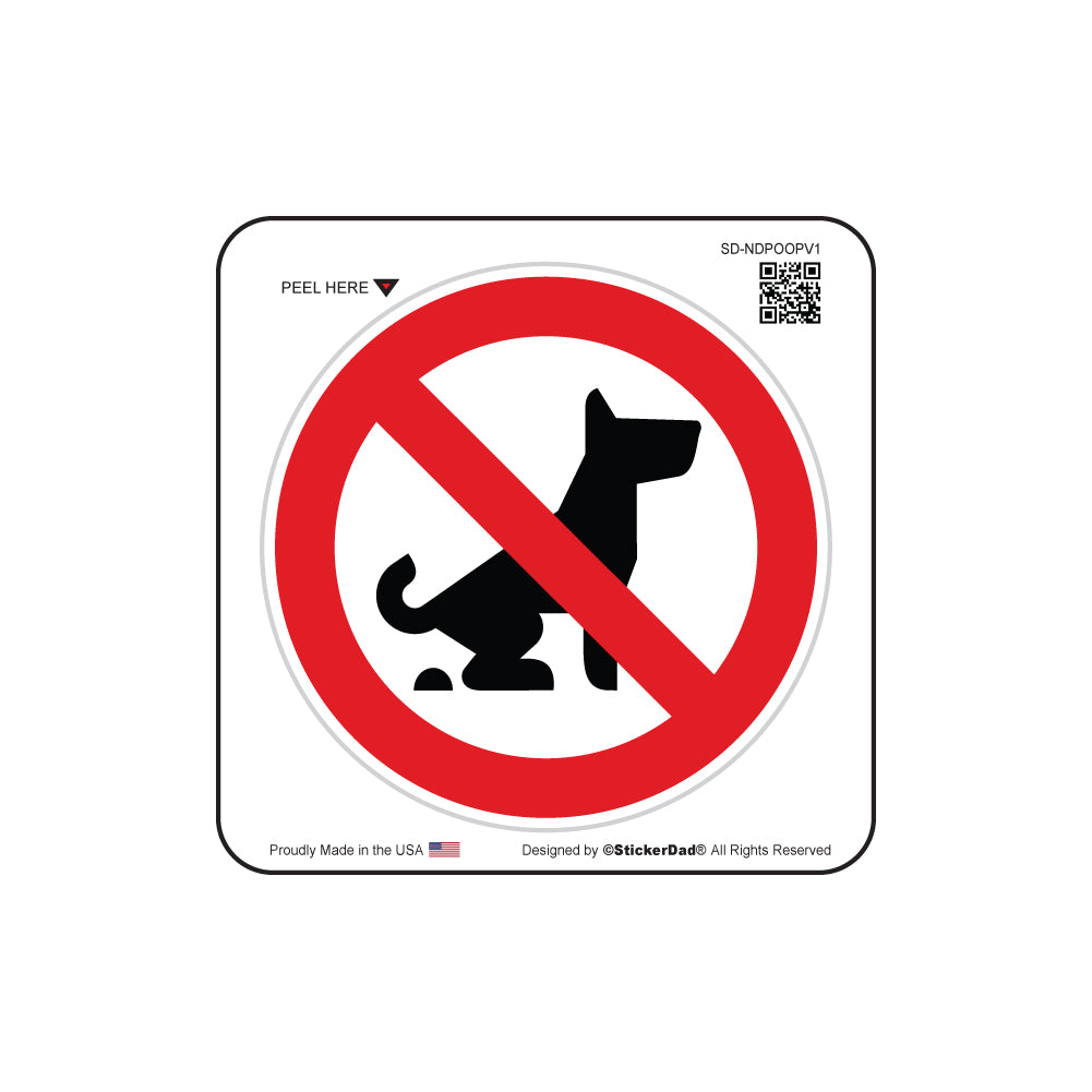 no dog pooping allowed - circle - white/red/black - full color printed sticker label