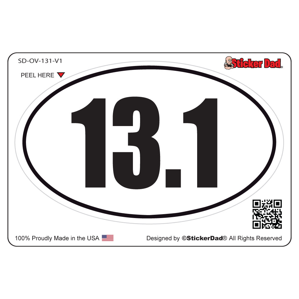 13.1 Half Marathon Runner V1 Oval Full Color Printed Vinyl Decal Windo ...
