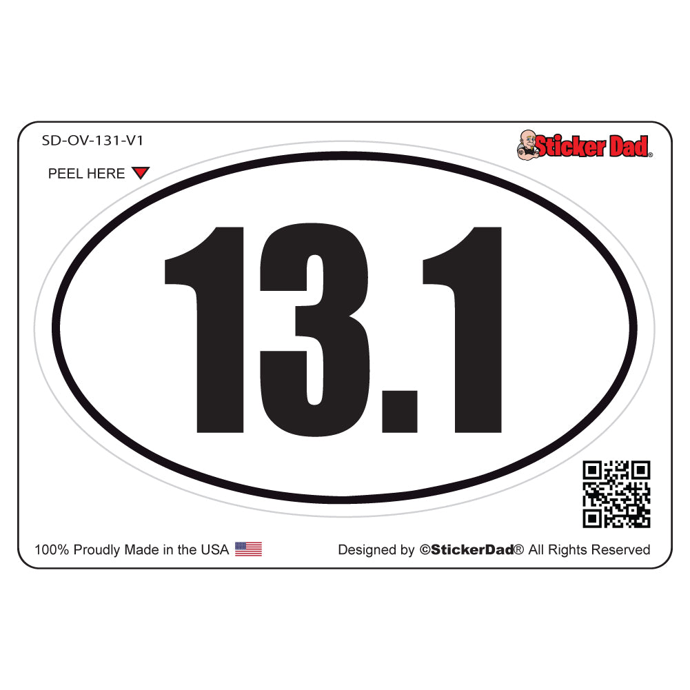 13.1 half marathon runner v1 oval full color printed vinyl decal window sticker