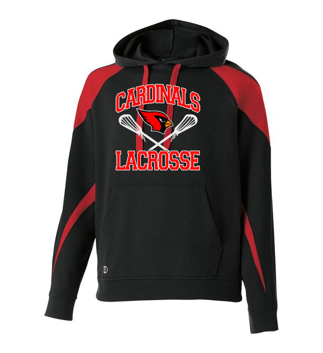 westwood cardinals black/red prospect hoodie w/ 2 color cardinals crossed sticks design on front.