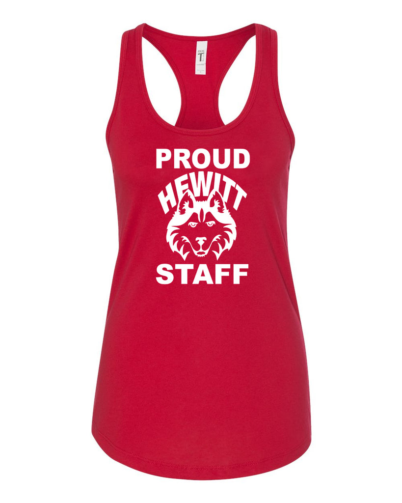 hewitt huskies next level - redwomen's ideal racerback tank - 1533 w/ proud staff on front