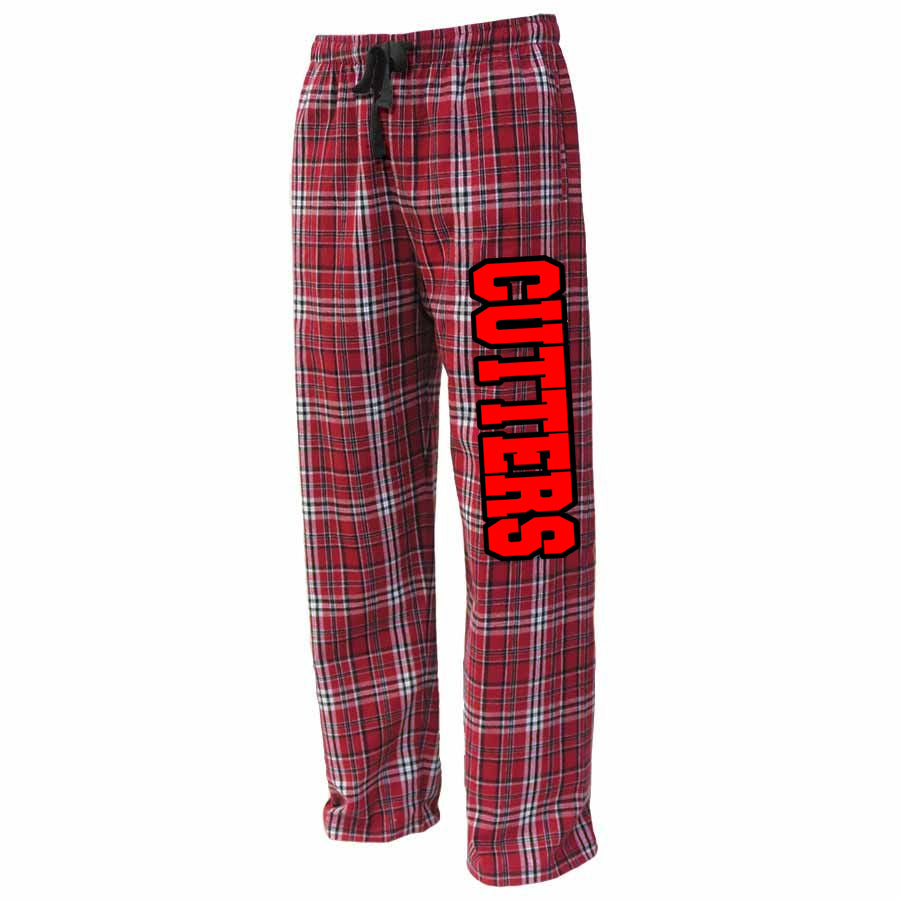 flfa red, white & black ps flannel pants w/ cutters varsity block on front